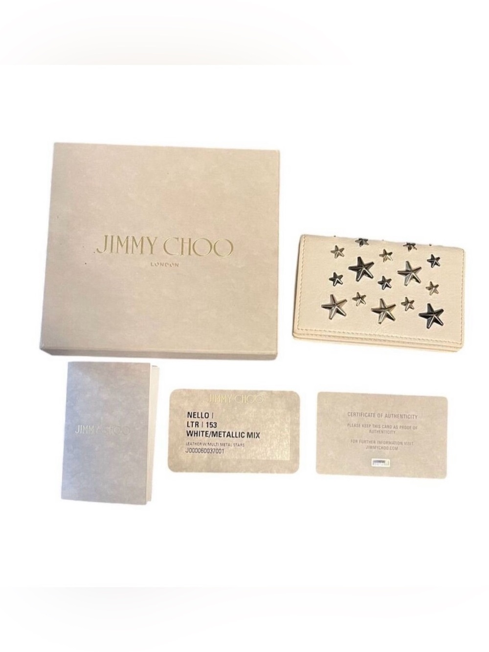 Jimmy Choo Unisex Cream Leather Star-Studded Card Wallet